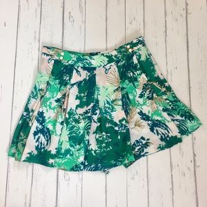 Anthropologie ELEVENSES Kadu green leaf PLEATED Skort, shorts, skirt, SIZE 0, xs
